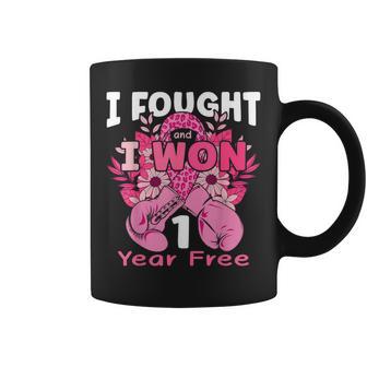 I Fought And I Won 1 Year Breast Cancer Free Girls Coffee Mug | Mazezy