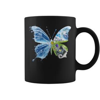 Frutiger Aero Aesthetic Butterfly Computer Fishes Scenery Coffee Mug - Thegiftio UK