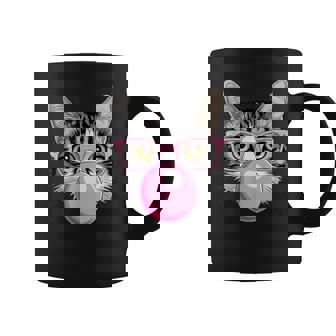 Cat With Glasses Blowing Bubble Gum Coffee Mug | Mazezy