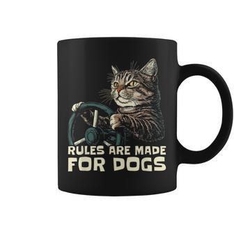 Cat Lover Rules Are Made For Dogs Driving Cat Coffee Mug - Monsterry