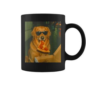 Golden Retriever Dog Eating Pizza Meme Retro Coffee Mug - Thegiftio UK