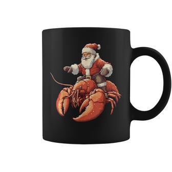 Lobster Christmas Xmas Pajama Santa Riding Lobster Coffee Mug | Mazezy