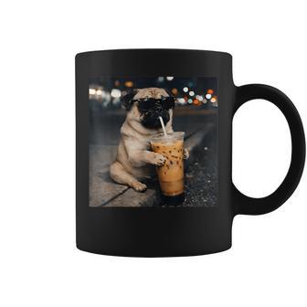 Pug Drinking Iced Coffee Cute Dog Meme Humor Coffee Mug | Seseable UK