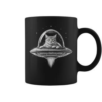 Gato Divertido En Un Ovni Alien Trendypace Hipster Meme Negro Taza de café - Regaloses
