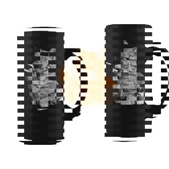 Gato Meme Gato Fumando Cigarrillo Y Cerveza Malos Meme Gen Z Taza de café - Regaloses