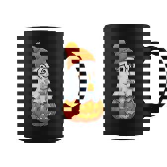 Ghost With Bubble Tea And Pumpkin Halloween Coffee Mug | Mazezy