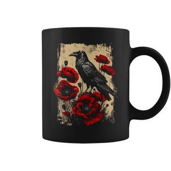 Gothic Raven Red Rose Floral Crow Coffee Mug - Monsterry