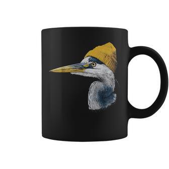 Great Blue Heron Birding Yellow Beanie Coffee Mug - Monsterry