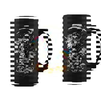 Grim Reaper Riding Unicorn Skeleton Skull Death Halloween Coffee Mug | Mazezy