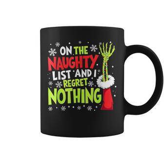 Groovy Christmas Pajamas Pjs On The List Of Naughty And I Regret Nothing Xmas Meme Coffee Mug | Mazezy