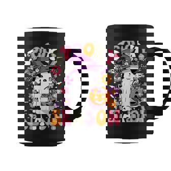 Groovy Spooky Season Retro Ghost Holding Pumpkin Halloween Coffee Mug - Thegiftio