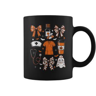 Halloween Nurse Ghost Coquette Bow Medical Scrubs Coffee Cup Coffee Mug - Thegiftio