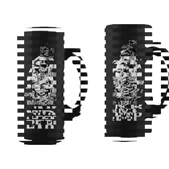 Halloween Skeleton Drinking Coffee Never Better Messy Bun Coffee Mug - Thegiftio
