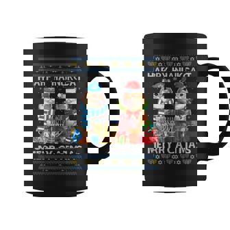 Happy Hanukcat Merry Catmas Ugly Christmas Chanukah Sweater Coffee Mug | Mazezy