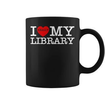 I Heart Love My Library Book Lover Reader Librarian Bookworm Coffee Mug - Thegiftio UK