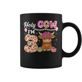 Holy Cow I'm 3 Highland Cow Farming 3Rd Birthday 3 Years Old Coffee Mug - Thegiftio