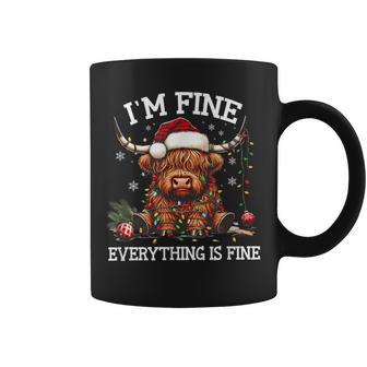 I'm Fine Everything Is Fine Christmas Highland Cow Coffee Mug - Monsterry