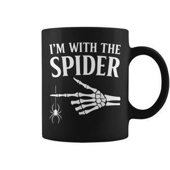 I’M With The Spider Halloween Skeleton Hand Coffee Mug - Monsterry