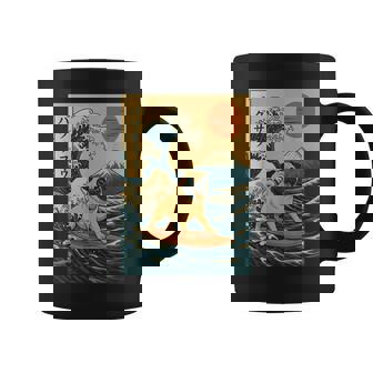 Japanese Pug Surfing Wave Great Wave Japan Coffee Mug - Monsterry