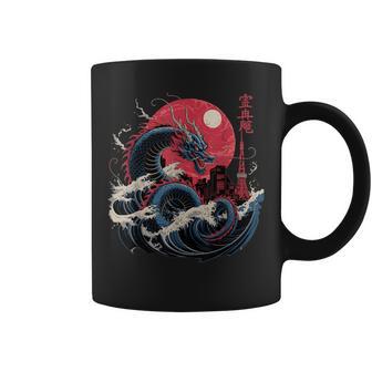 Japanese Rising Dragon Great Wave Kanagawa Kanji Dragon Coffee Mug - Thegiftio