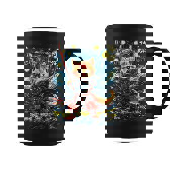 Japanese Samurai Ninja Cat In Starry Night Style Coffee Mug - Monsterry