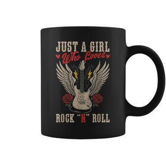 Just A Girl Who Loves Rock N Roll Guitar Rock Music Vintage Coffee Mug - Thegiftio UK