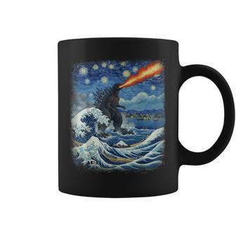 Kaiju Monster Japanese Vangogh Starrynight Wave Vintage Coffee Mug - Thegiftio