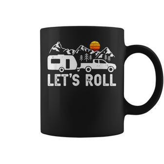 Let's Roll Caravan Camping Trailer Mountains Camper Coffee Mug | Mazezy