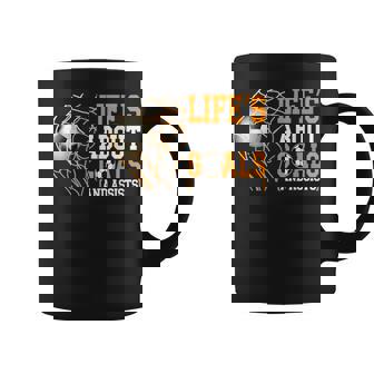 Life Is About Goals Assists Soccer Player Coffee Mug | Mazezy