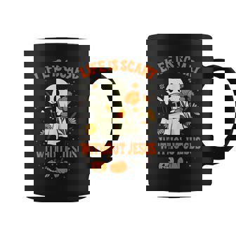 Life Is Scary Without Jesus Cute Christian Ghost Halloween Coffee Mug - Thegiftio