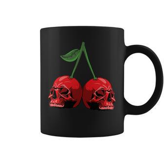 Lindo Emblema De Calavera De Cereza Aterradora Calaveras Rojas Fondo Negro Taza de café - Regaloses