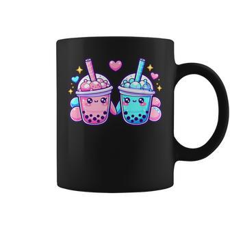 Lindo Kawaii Boba Bubble Tea Azul Rosa Amor Mejores Amigos Diversión Taza de café - Regaloses