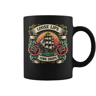 Loose Lips Sink Ships Vintage Tattoo Coffee Mug - Thegiftio UK