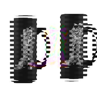 Mardi Gras Western Cowgirl Boots Coquette Bow Girls Coffee Mug | Seseable UK