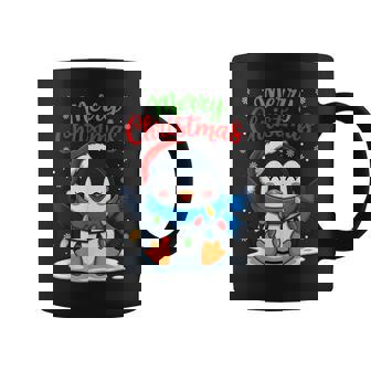 Merry Christmas Penguin Santa Hat Xmas Light Family Matching Coffee Mug | Seseable UK