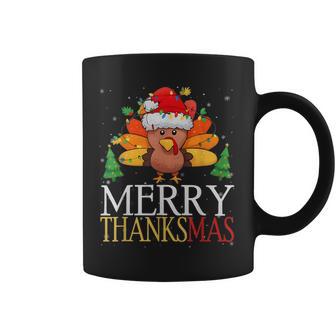 Merry Thanksmas Happy Thanksgiving Santa Turkey Snow Coffee Mug - Monsterry
