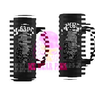 In October We Wear Pink Black Woman Breast Cancer Awareness Coffee Mug | Mazezy
