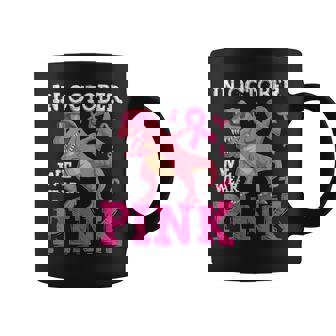 In October We Wear Pink Breast Cancer T-Rex Dinosaur Boys Coffee Mug - Monsterry