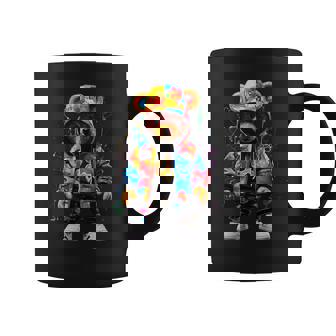 Oso De Peluche Colorido Hip-Hop Con Gráfico Con Capucha Cuello Taza de café - Regaloses