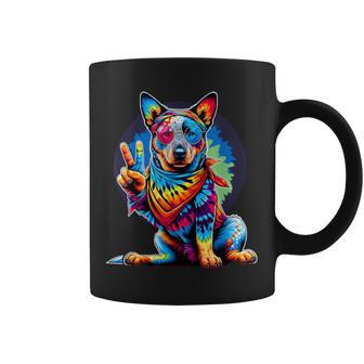 Peace Sign Tie Dye Blue Heeler Dog Coffee Mug - Thegiftio UK