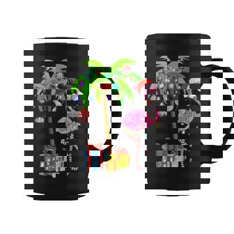 Pink Flamingo Christmas Palm Tree Tropical Xmas Holiday Coffee Mug | Mazezy