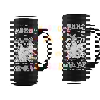 Preschool Boo Crew Groovy Halloween Floral Ghost Teacher Men Women Kids Coffee Mug | Mazezy