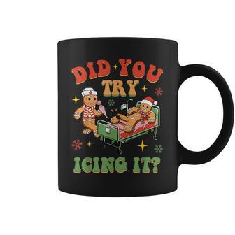 Retro Icu Nurse Christmas Gingerbread Did You Try Icing It Coffee Mug - Thegiftio UK