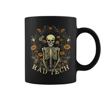 Retro Rad Tech Skeleton Floral Radiology Technologist X-Ray Coffee Mug - Monsterry