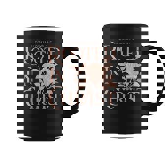 Rooted In Christ Boho Floral Christian Bible Verse Coffee Mug | Seseable UK