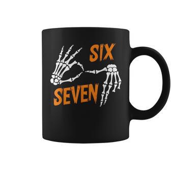 Six Seven 6 7 Meme Halloween Skeleton Hands Sign Coffee Mug - Monsterry