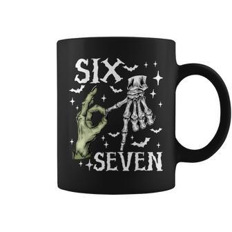Six Seven 6 7 Meme Saying 6 7 Halloween Skeleton Hands Sign Coffee Mug - Thegiftio UK