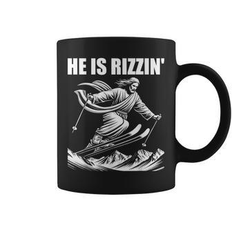 Ski Skiing Jesus Christ Skiis Rizzin' Snow Christian Jump Coffee Mug - Monsterry