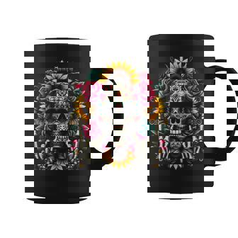 Skull Flowers On Rocker Sunflower Sugar Skull Rock Halloween Coffee Mug | Mazezy