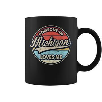 Someone In Michigan Loves Me Us State Cool Retro Coffee Mug - Thegiftio UK